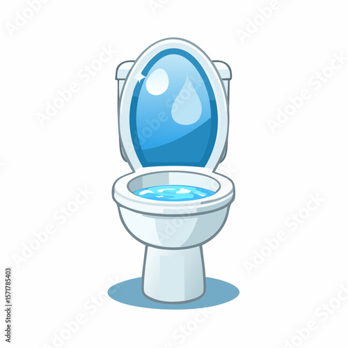 Toilet seat lid up – Open toilet seat with water visible.

