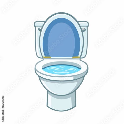 Toilet seat lid up – Open toilet seat with water visible.

