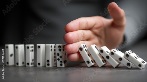 Hand stopping a domino effect