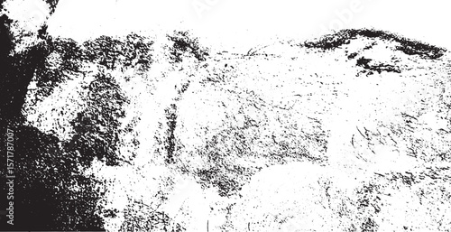 Monochrome texture composed of irregular graphic elements. Distressed uneven grunge background. Abstract vector illustration. Overlay for interesting effect and depth. Isolated on white background.