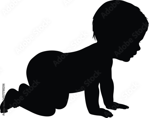 Silhouette of Crawling Baby – Black Vector Infant Illustration