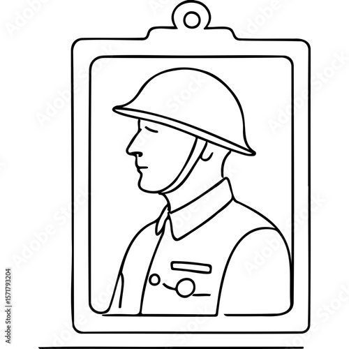 Soldier portrait in vintage frame wearing military uniform and helmet  