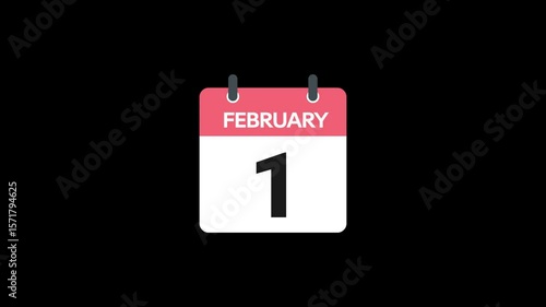 1 February in calendar animation without background