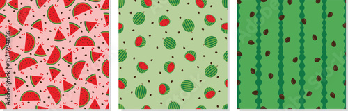 Watermelon seamless pattern. Vector seamless watermelon slices and seed background for kids, textile, fabric print and decoration.