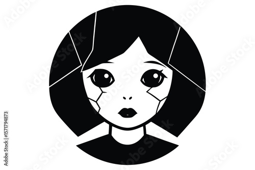broken doll face vector icon