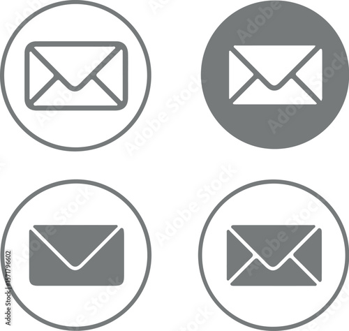 
Mail or email icon set. Envelope symbol with letter. Vector illustration