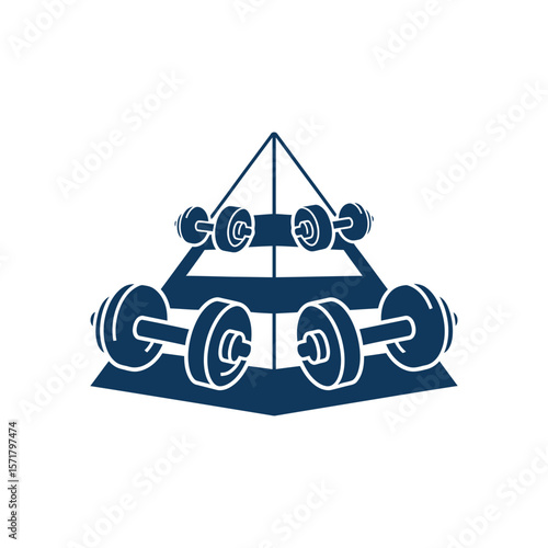 Dumbbells stacked in pyramid shape. Ideal for gym branding and equipment