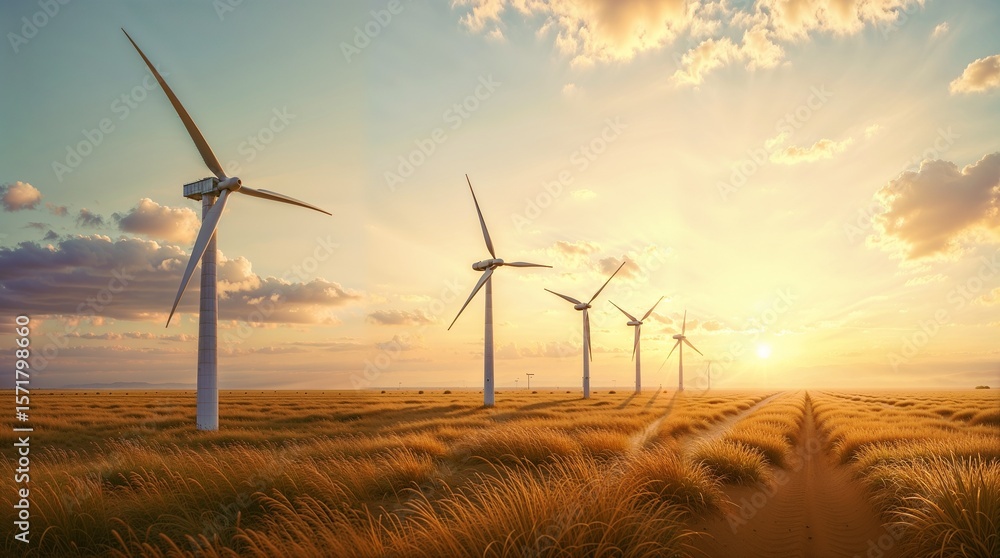 Fototapeta premium Majestic Power: Wind Turbines Against a Sunset Sky