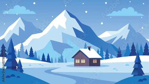 Winter wonderland with snowy mountains as a simple vector illustration.