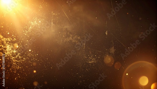 暗めのブラウン背景に温かみのあるセピア色のライトリークと黄金色の埃や傷のテクスチャが重なり、古写真のようなアンティークな雰囲気を醸し出すレトロフィルムオーバーレイ

