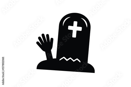 grave with zombie hand vector icon