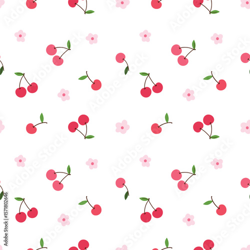 Seamless pattern cherry vector background.