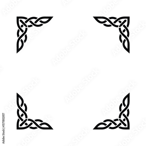 Black Celtic Knot Corner Ornaments on White Background