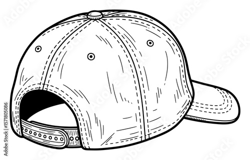 Back View Line Drawing of a Baseball Cap with Adjustable Strap