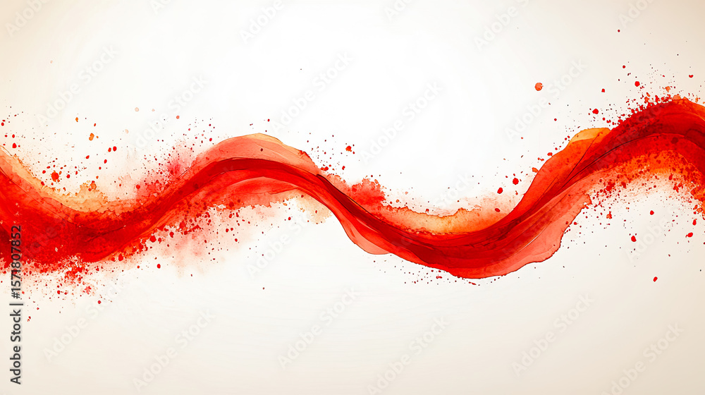 Fototapeta premium Red watercolor wave brushstroke with dynamic textured splashes on smooth minimalist white background Generated with AI