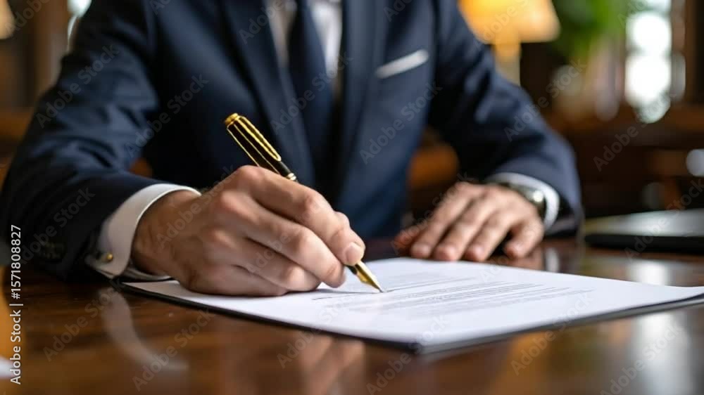 Man signing document in office