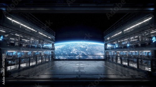Futuristic space station interior