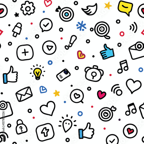 Cute, colorful, and playful social media icons pattern
