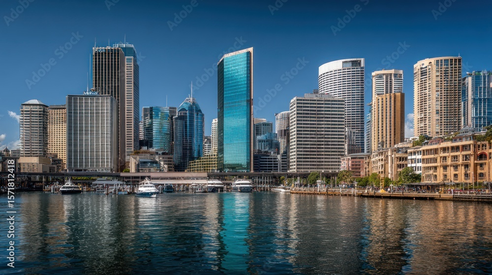 Fototapeta premium City skyline reflected in water