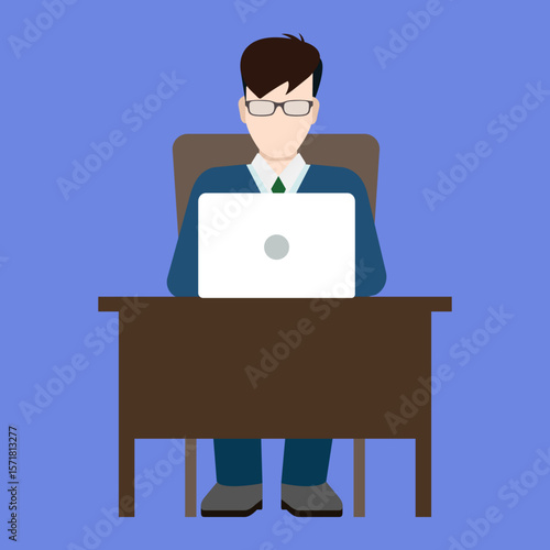 Businessman Vector Illustration Desk Work