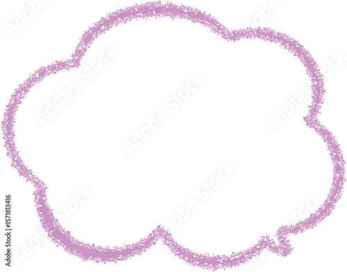 ピンクや紫系の雲の形をした、クレヨンで描いたふきだし。らくがき風。