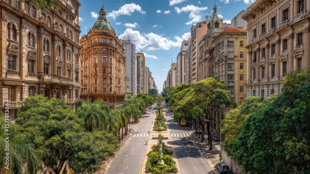 Obraz premium City street lined with old buildings