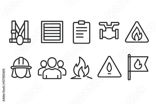 Fire safety linear icon set. emergency, hazard, warning icons line collection