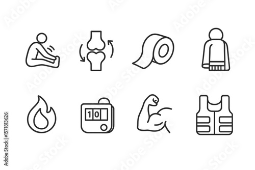 Health and fitness outline icon set. exercise, wellness symbols in line style.