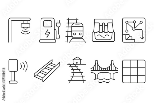 Transportation and public outline icon set. travel, commuting symbols outline collection