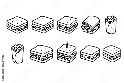 Food, sandwich outline icon set. delicious, meal icons in outline style