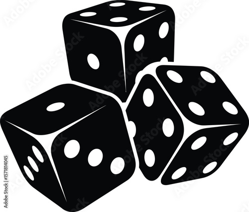 Three black dice stacked, symbolizing chance and risk.