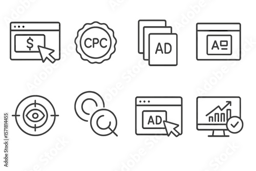 Marketing, advertising line icon set. digital campaign, analytics outline collection