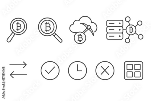Cryptocurrency, blockchain outline icon set. digital currency, mining linear collection