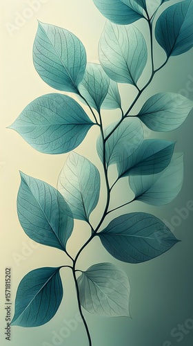 Stylized leaves on a soft gradient background, showcasing delicate textures and shades of green. Perfect for nature-themed designs.