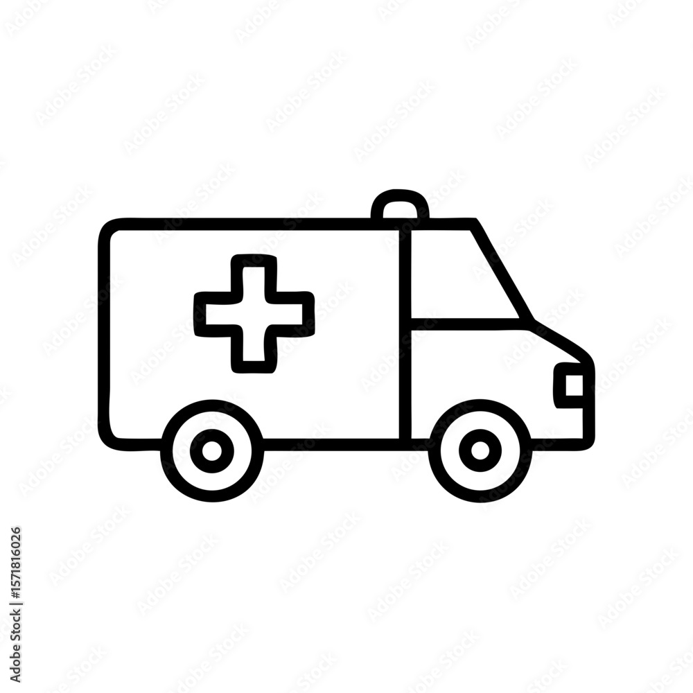 Ambulance vehicle icon in simple line design on white background Ambulance vehicle icon in simple line design on white background