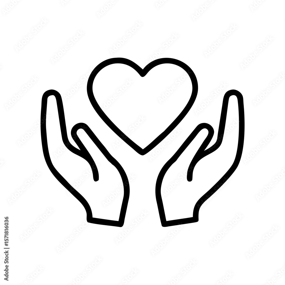 Hands holding heart icon symbolizing love and care concept Hands holding heart icon symbolizing love and care concept