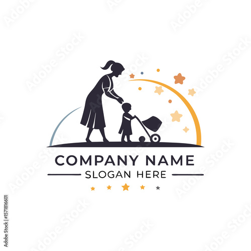 Caring mother and child with stroller