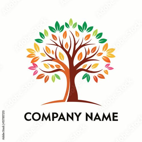 Colorful tree logo with vibrant leaves