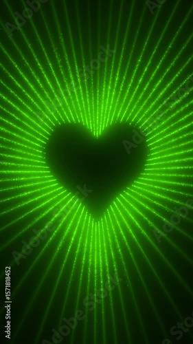 Looping Glittering Heart with Emitting Abstract Green Particles