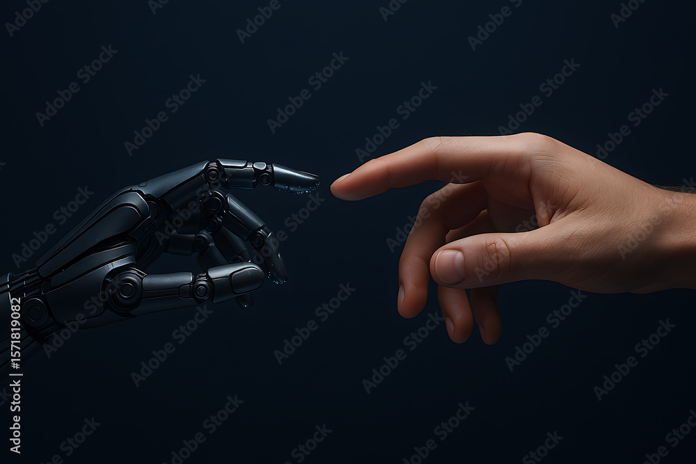 Naklejka premium hand and ai hand touching for technology