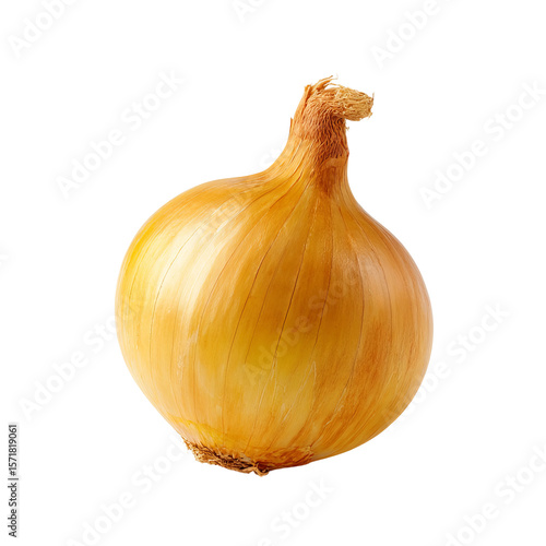 A close-up shot of a golden onion, showcasing its textures and details