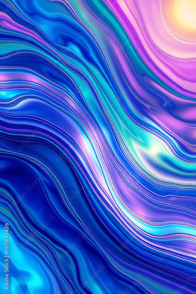 Fototapeta premium Abstract Blue and Purple Liquid Swirl Background: Vibrant, Iridescent, and Dynamic Design.