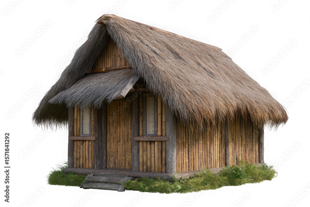 Authentic bamboo hut with thatched roof isolated on transparent background Authentic bamboo hut with thatched roof isolated on transparent background