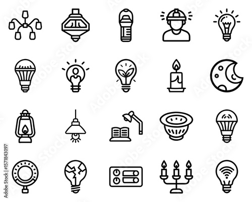 A vector collection of diverse lighting styles and symbols