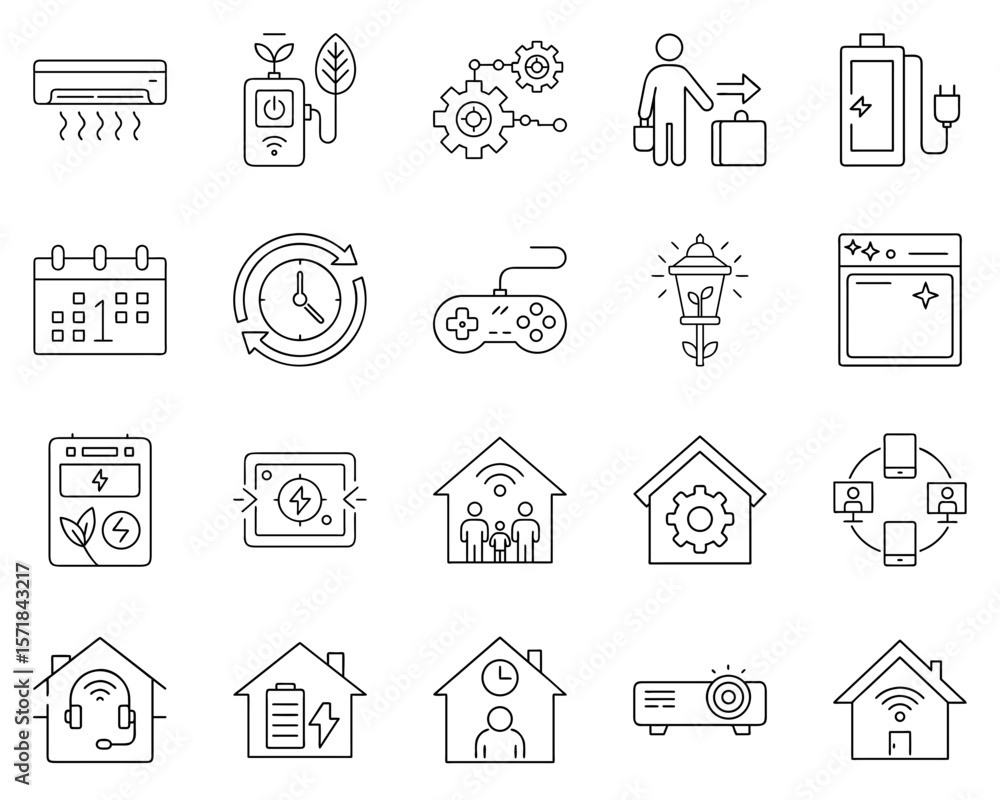 Fototapeta premium Smart Home Icon Set Featuring Technology and Connectivity Symbols