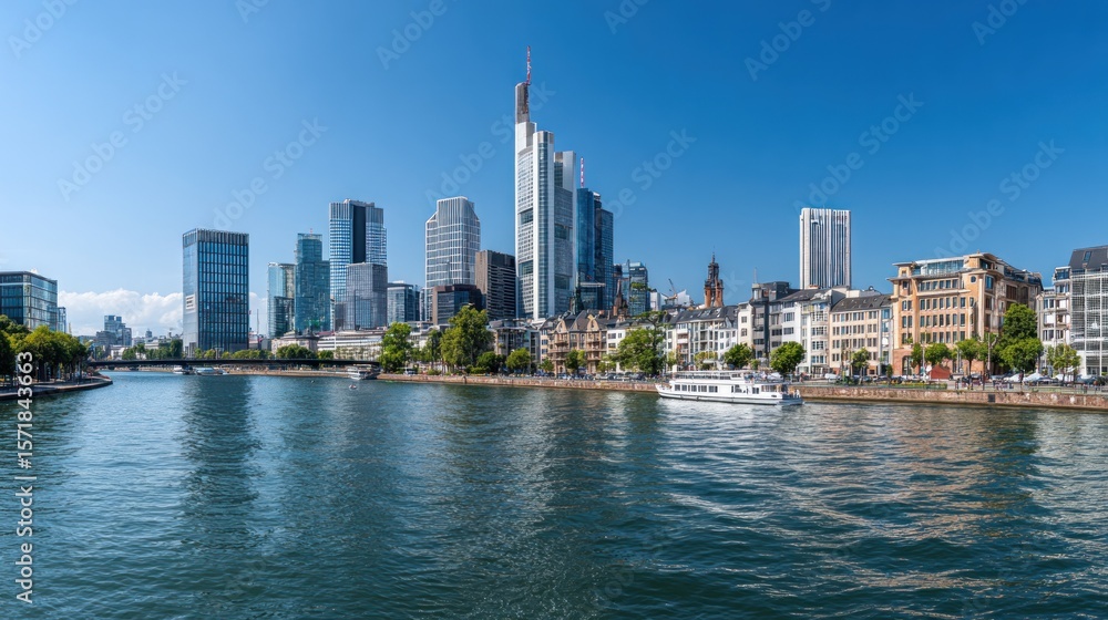 Fototapeta premium Panoramic city skyline reflecting on water