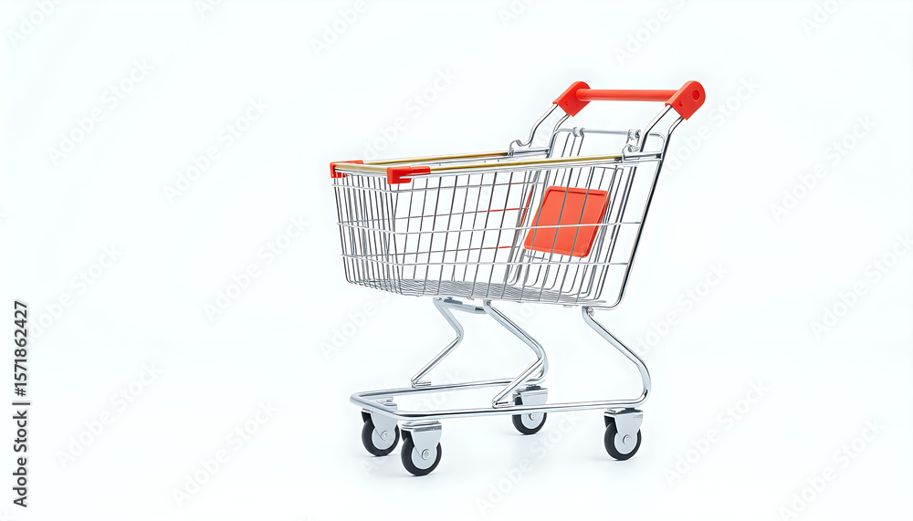 Shopping cart on white background, showcasing simplicity and commercial appeal. Shopping cart on white background, showcasing simplicity and commercial appeal.
