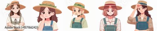 sad expression female farmer character vector
