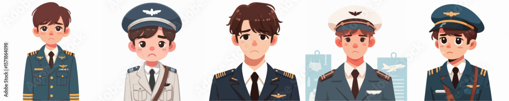 sad expression pilot character vector sad expression pilot character vector