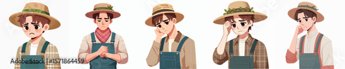 sad expression farmer character vector